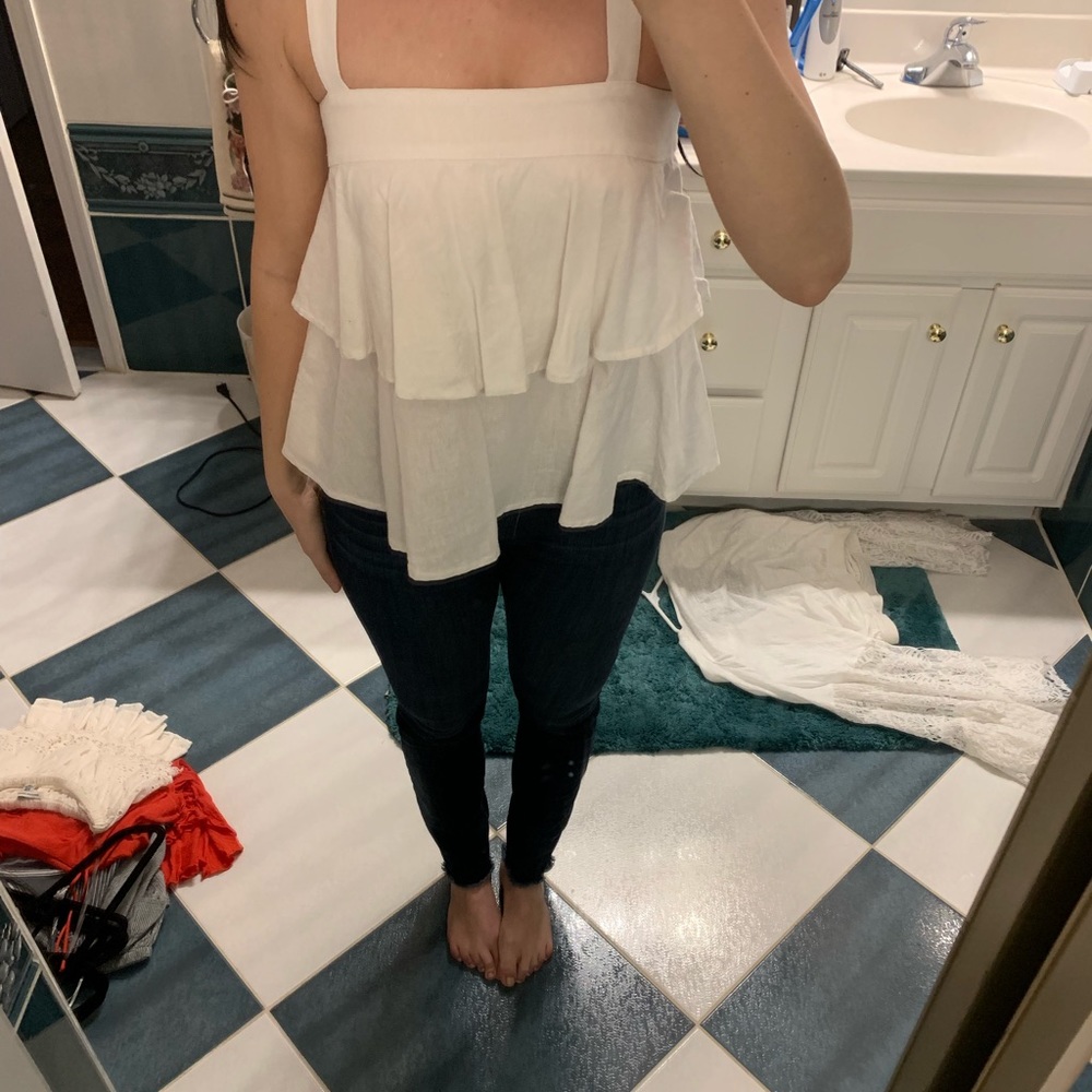 White layered cotton tank top